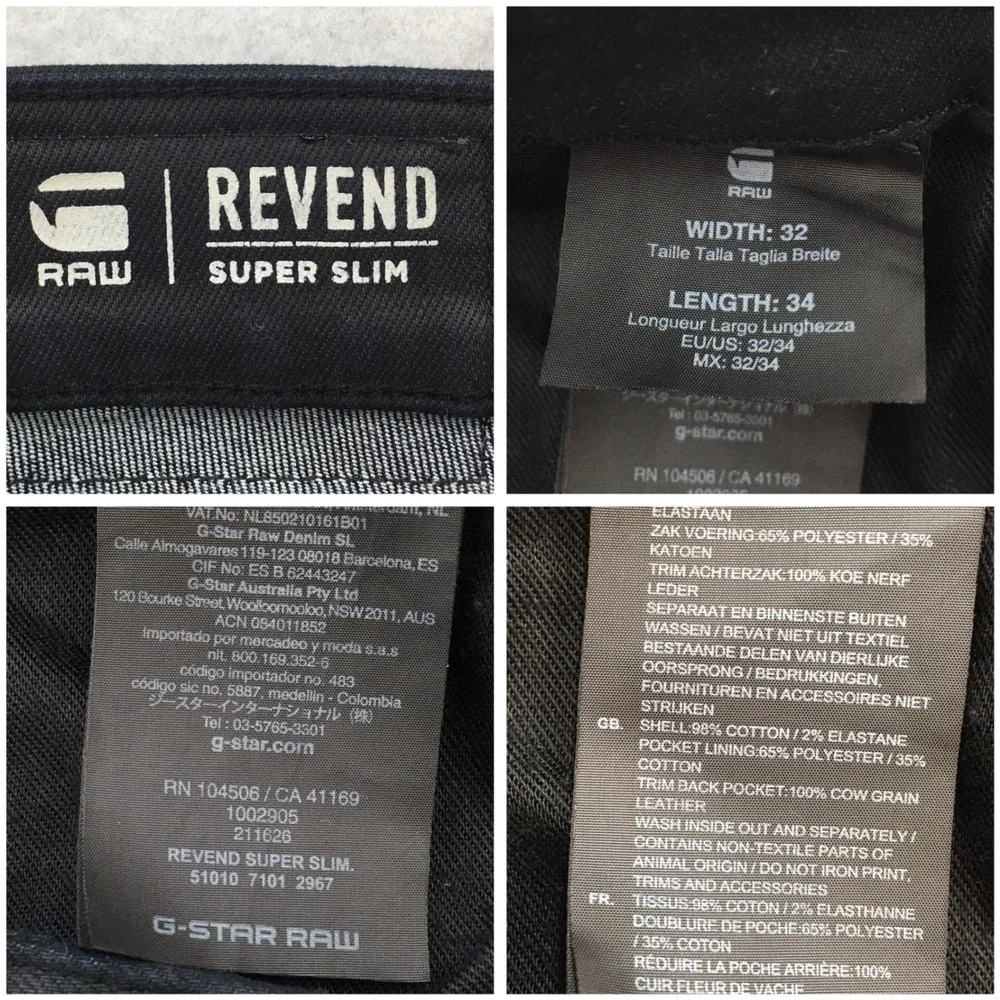 G-Star Raw Revend Super Slim Black Jeans Mens 32x34 Denim Pants